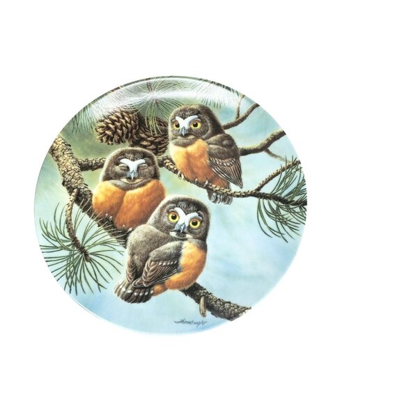 Knowles Forty Winks Saw Whet Owls Plate Joe Thornbrugh Baby Owls #2 USA Bradford